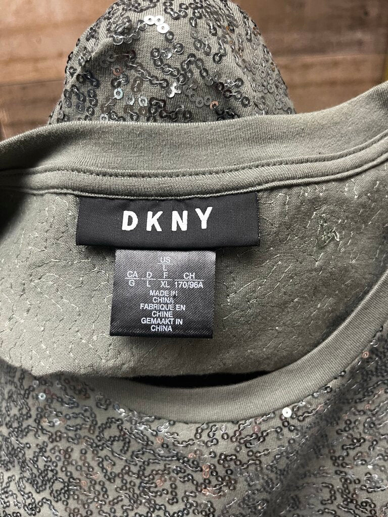 DKNY Olive Green Sequined Tee