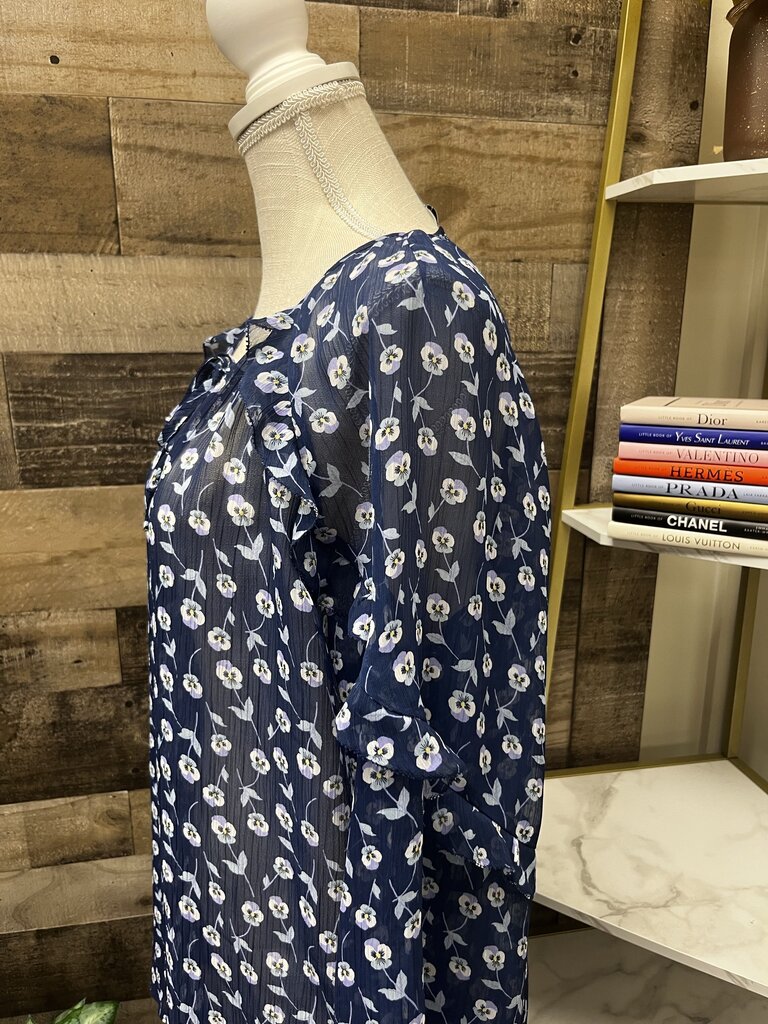 Liz Claiborne Pansy Floral Sheer Long Sleeve Blouse