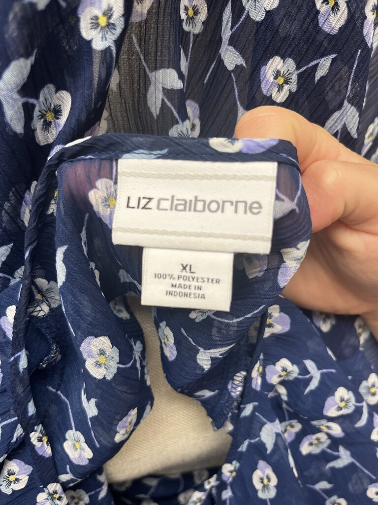 Liz Claiborne Pansy Floral Sheer Long Sleeve Blouse