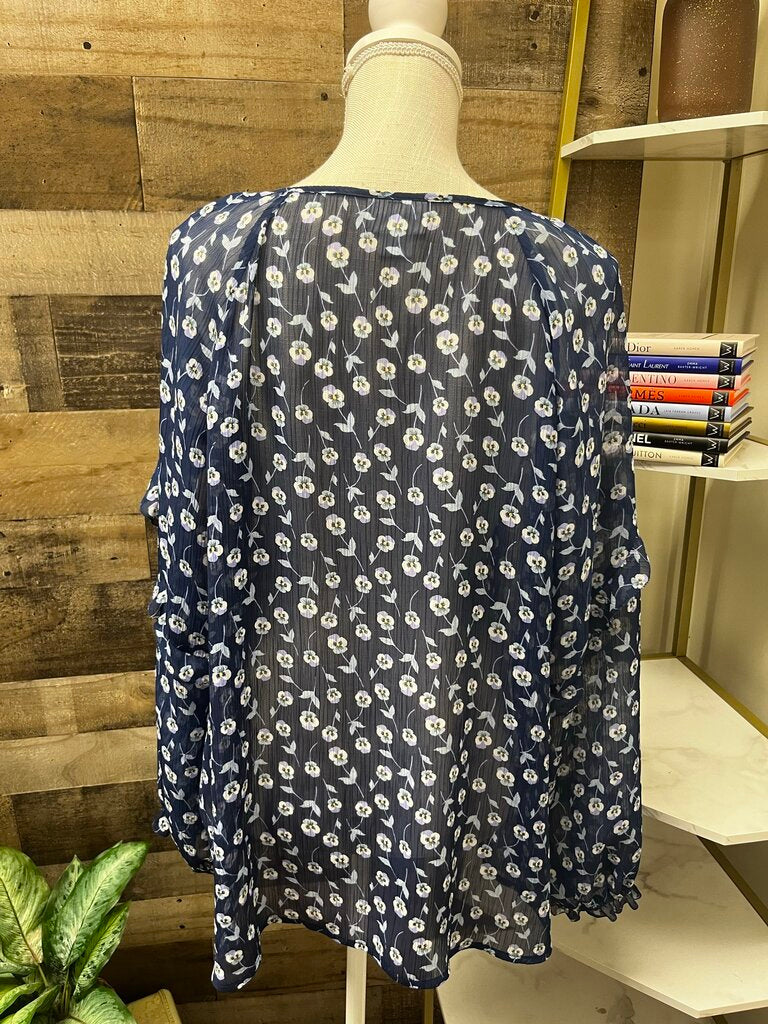 Liz Claiborne Pansy Floral Sheer Long Sleeve Blouse