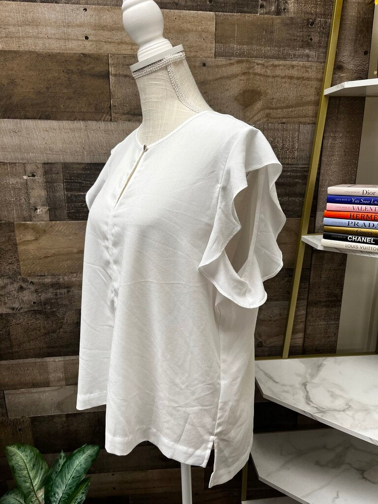 Liz Claiborne White Ruffle Sleeveless Blouse