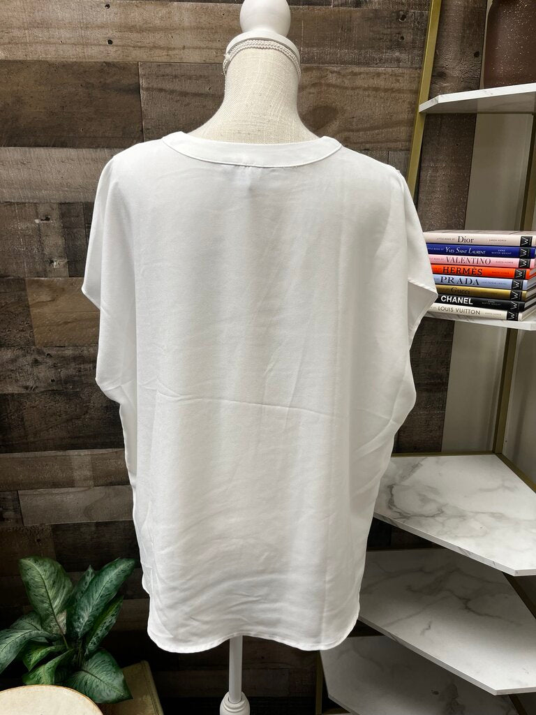 Banana Republic White Short Sleeve V Neck Blouse