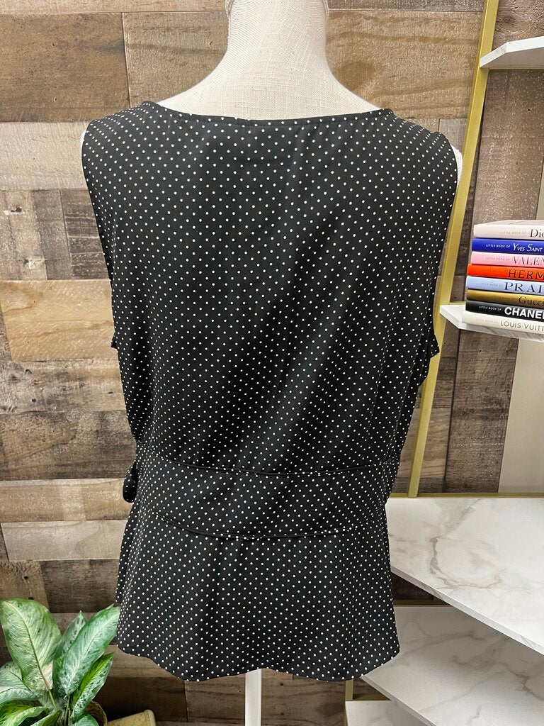 Covington Black/Creme V Neck Tie Waist Sleeveless Blouse