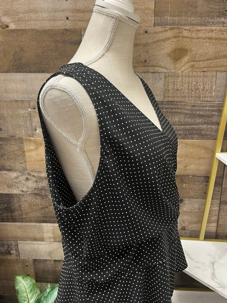 Covington Black/Creme V Neck Tie Waist Sleeveless Blouse