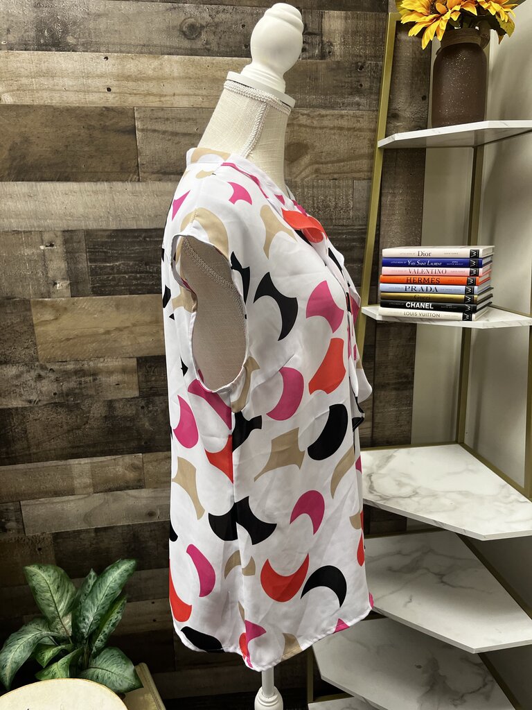 Worthington Pink and Orange Ruffled Mandarin Collar Blouse