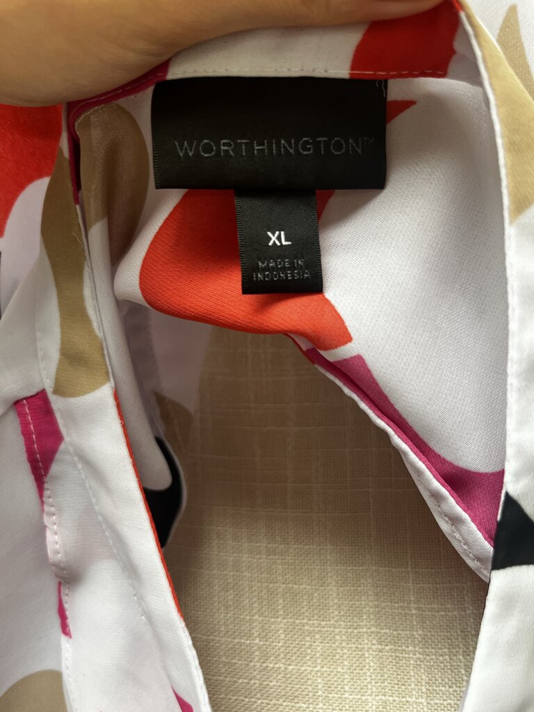 Worthington Pink and Orange Ruffled Mandarin Collar Blouse