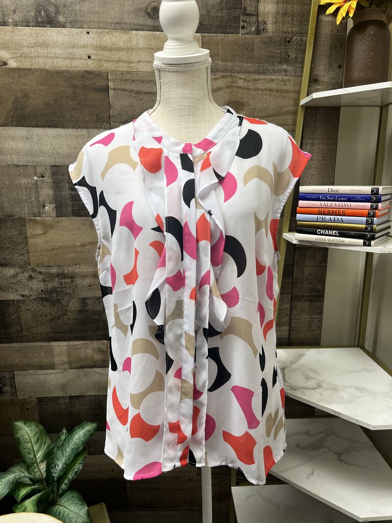 Worthington Pink and Orange Ruffled Mandarin Collar Blouse
