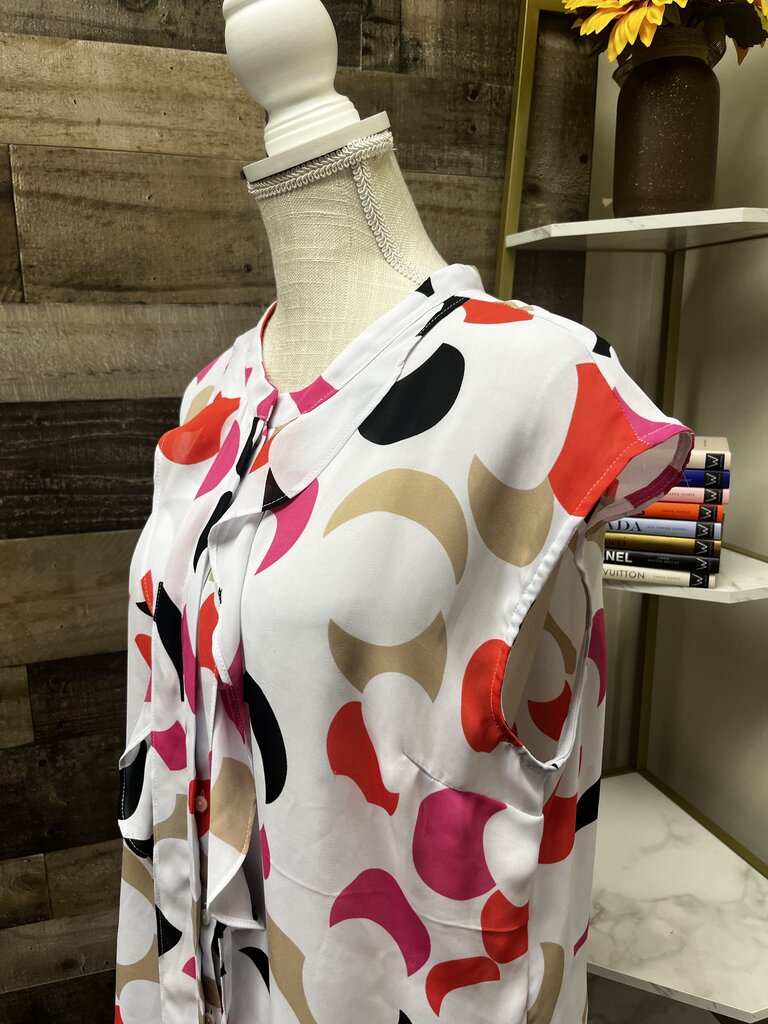 Worthington Pink and Orange Ruffled Mandarin Collar Blouse