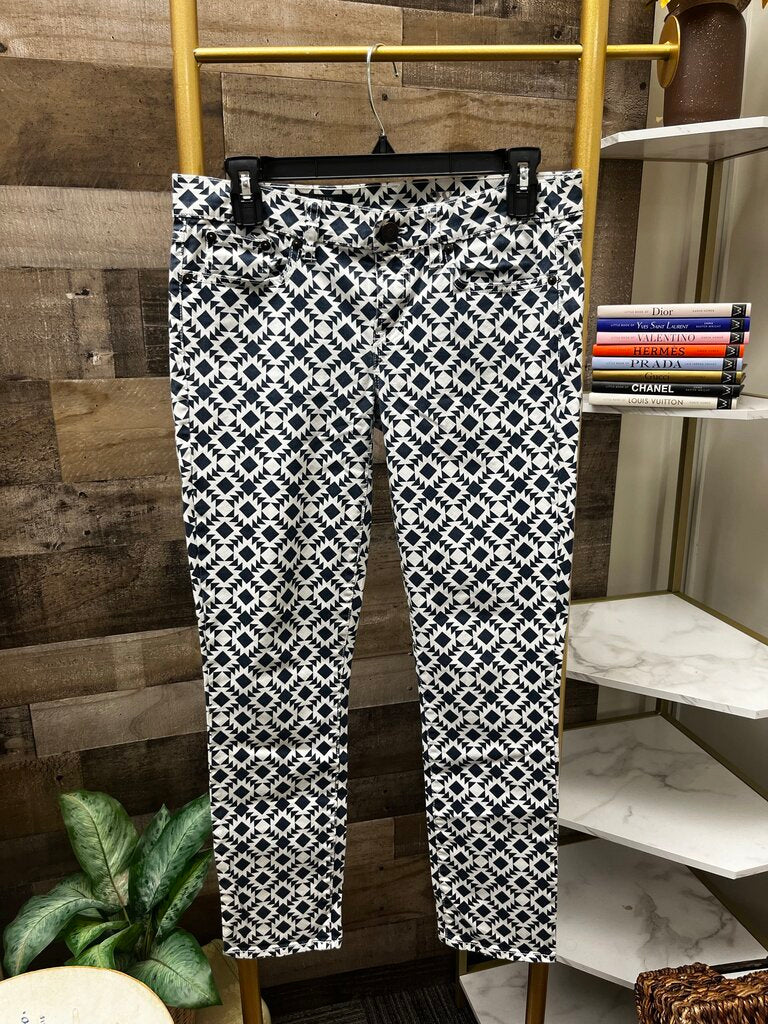 J Crew Toothpick Ankle Jeans Geometric Print Navy Blue White