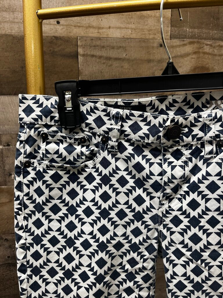 J Crew Toothpick Ankle Jeans Geometric Print Navy Blue White