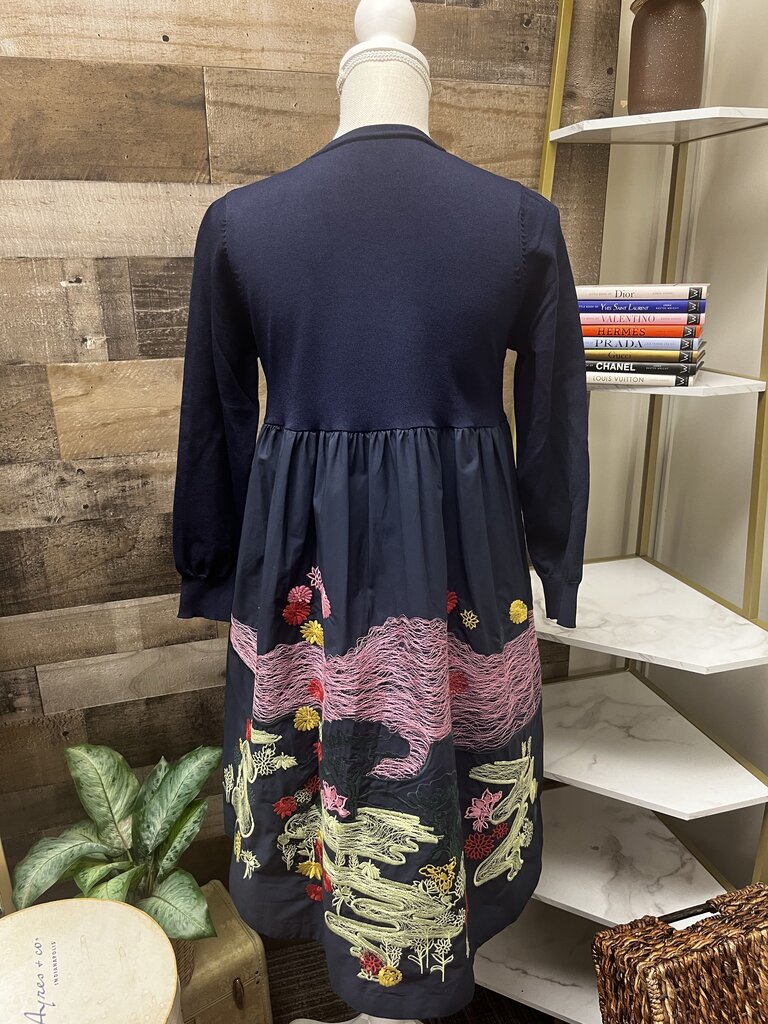NWT Sicheng Lisha Navy Blue Long Sleeve Embroidered Midi Dress