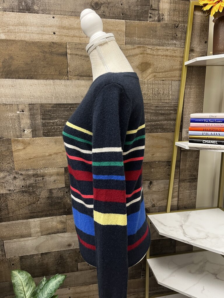 Autumn Cashmere Navy Muti-Color Striped Cashmere Sweater