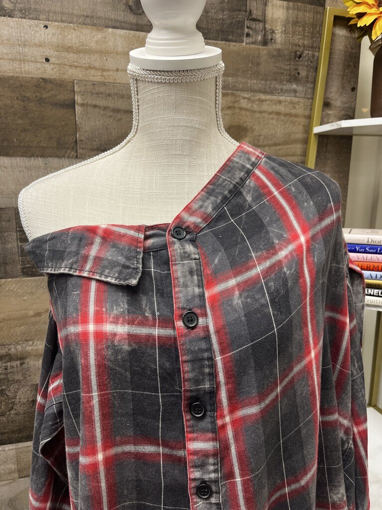 ZARA WOMAN Plaid Asymmetrical Button Down Long Sleeve Shirt