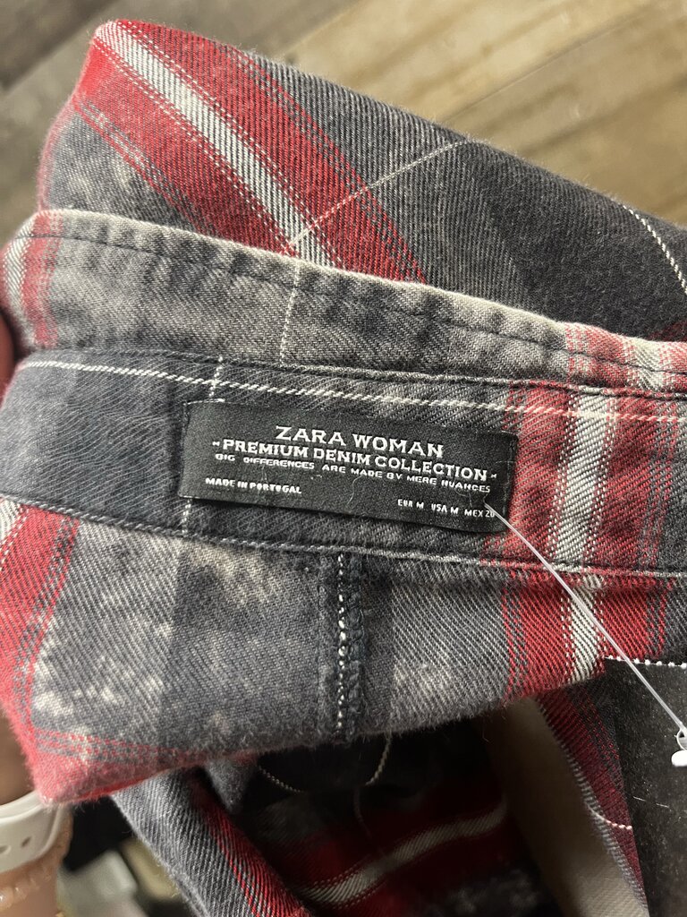 ZARA WOMAN Plaid Asymmetrical Button Down Long Sleeve Shirt