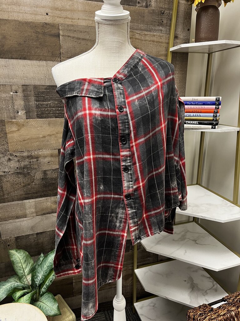 ZARA WOMAN Plaid Asymmetrical Button Down Long Sleeve Shirt
