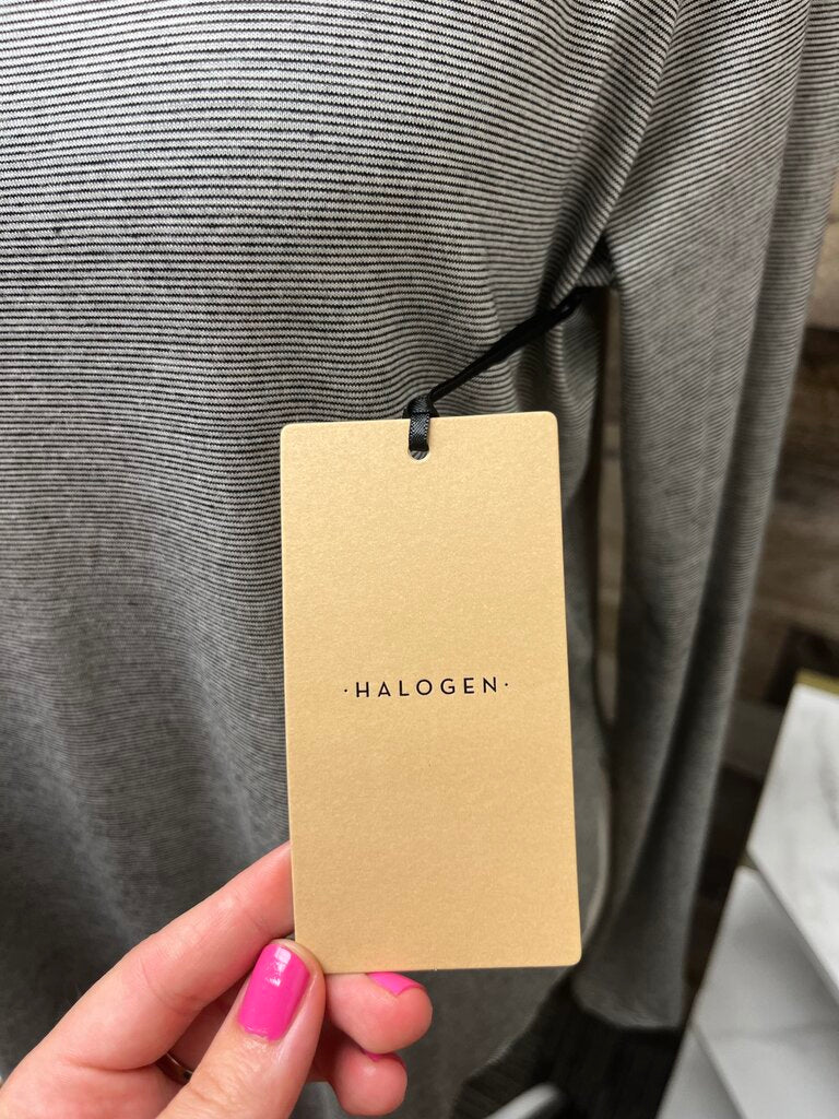 Halogen Striped Hi-Low Long Sleeve Tee Raw Edge Hemline
