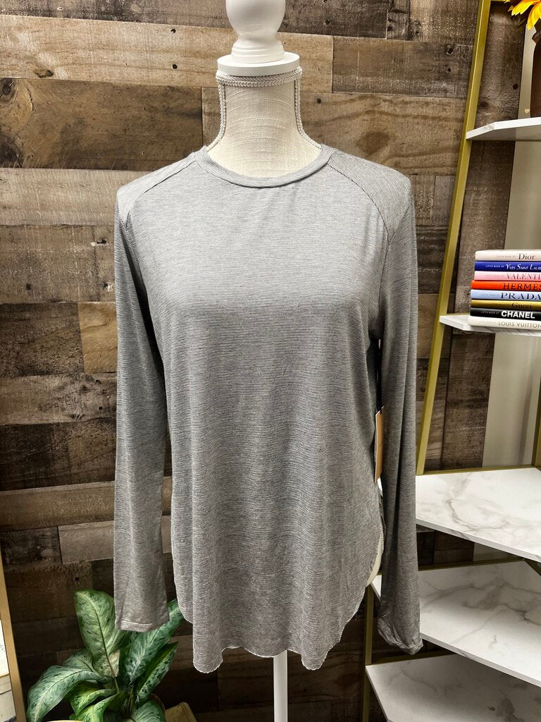 Halogen Striped Hi-Low Long Sleeve Tee Raw Edge Hemline