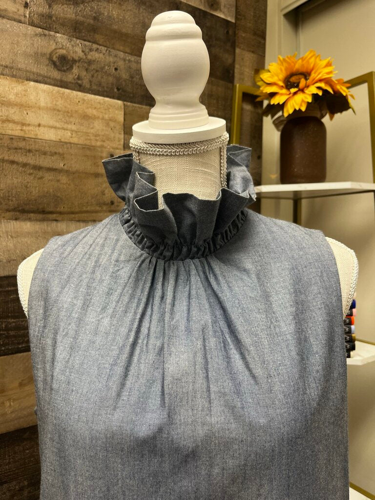 Chambray Banana Republic Ruffle Neck Sleeveless Dress