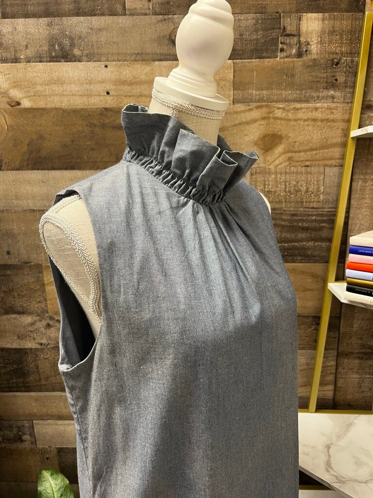 Chambray Banana Republic Ruffle Neck Sleeveless Dress