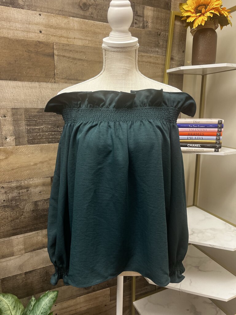 Avon Lane Green Ruffle Off-the-Shoulder Long Sleeve Blouse