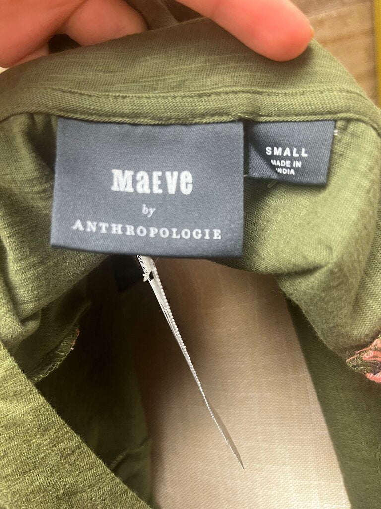 Maeve by Anthropologie Bridey Floral Embroidered Puff Sleeve Boho Green Top