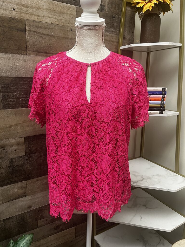 J.Crew Pink Lace Keyhole Top